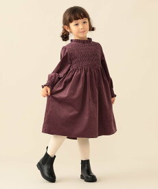 BEAMS mini コーデュロイ シャーリング ワンピース2026FW(90~140cm)プチプラ 人気 クリスマス お呼ばれ 七五三 ビームス ミニ ワンピース・ドレス ドレス ホワイト【送料無料】