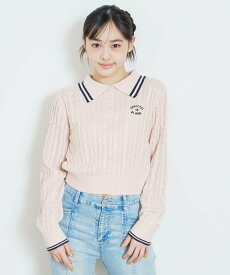 Lovetoxic 【洗える】ケーブル長袖ポロニット ナルミヤオンライン トップス ニット ピンク ネイビー ホワイト【送料無料】