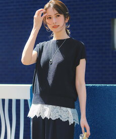 23区 S 【WEB&一部店舗限定】クレープコットン アゼラメ ニット ニジュウサンク トップス ニット ブルー カーキグリーン ベージュ ネイビー ピンク ブラック【送料無料】