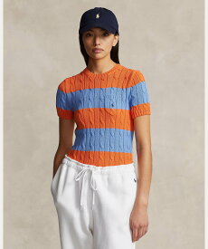 POLO RALPH LAUREN ストライプド ケーブルニット ショートスリーブ セーター ラルフローレン トップス ニット ブルー【送料無料】