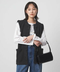 【SALE／50%OFF】UNITED ARROWS green label relaxing ブークレ*フリンジ ベスト ウォッシャブル ユナイテッドアローズ グリーンレーベルリラクシング トップス ベスト・ジレ ホワイト ブラック【送料無料】