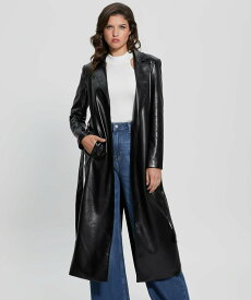 【SALE／50%OFF】GUESS (W)Gea Faux-Leather Trench Coat ゲス ジャケット・アウター トレンチコート ブラック【送料無料】