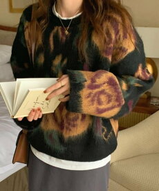 【SALE／20%OFF】DIAVEL 花柄ニットプルオーバー ディアベル トップス ニット レッド ブラック