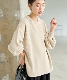 【SALE／10%OFF】FREAK'S STORE 片畦 ラウンド コットン プルオーバー ニット【限定展開】 25AW フリークスストア トップス ニット ブラック ピンク ブラウン ベージュ グリーン