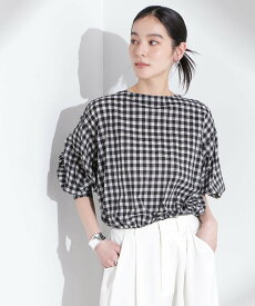 【SALE／50%OFF】NANO universe シアーチェックバックオープンバルーンブラウス ナノユニバース トップス シャツ・ブラウス ブラック ホワイト【送料無料】