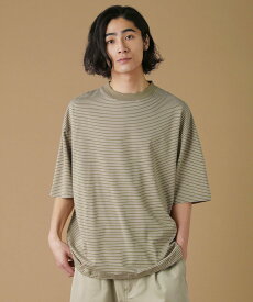 SLICK マイクロボーダードローストリングオーバーサイズ半袖Tシャツ カジュアル トップス カットソー・Tシャツ ブラック ベージュ ネイビー【送料無料】