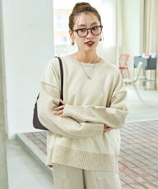 FREAK'S STORE 裏起毛×ニット ドッキング プルオーバー【限定展開】 25AW フリークスストア トップス ニット ブラック グレー ベージュ【送料無料】