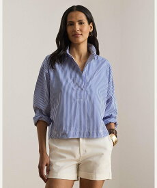 LAUREN RALPH LAUREN ストライプド クロップド シャツ ラルフローレン トップス その他のトップス ブルー【送料無料】