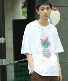 HOOK HOOK -original- 「NO CRUSH」Y2Kプリント半袖TEE アイモハ トップス カットソー・Tシャツ ブラウン ブラック ベージュ ホワイト ピンク パープル ブルー レッド【送料無料】