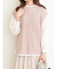 Ludic Park [SET]ケーブル編みニットベスト×シャツ ルディックパーク トップス アンサンブル ピンク ブルー ベージュ