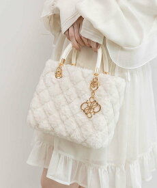 RANDA 2WAY ファーキルティングハンドバッグ ランダ バッグ ハンドバッグ ブルー ホワイト【送料無料】