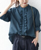 SHIPS WOMEN 《追加予約》【WEB限定】＜手洗い可能＞チェック フリル ロングスリーブ シャツ(グリーン) …