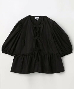 GANNI Cotton Poplin Peplum Blouse / F7364 / �R�b�g���|�v���� �y�v�����u���E�X 26SS �t���[�N�X�X�g�A �g�b�v�X �V���c�E�u���E�X �z���C�g �u���b�N�y���������z