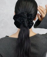 Heartdance ストーン付きベロアボリュームシュシュ ハートダンス ヘアアクセサリー ヘアゴム ネイビー ブ…