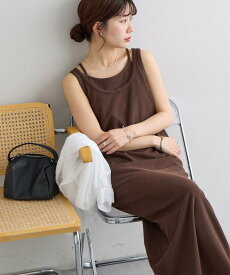 Discoat カップ付キャミセットUネックノースリワンピース ディスコート ワンピース・ドレス その他のワンピース・ドレス ブラック ブラウン ベージュ【送料無料】