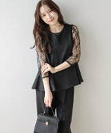 La-gemme レース切り替えフレアブラウス&パンツ セットアップ ラジュール スーツ・フォーマル セットアッ…