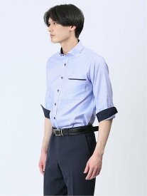 【SALE／10%OFF】m.f.editorial 綿オックスメランジ ワイドカラー7分袖シャツ タカキュー トップス シャツ・ブラウス ブルー【送料無料】