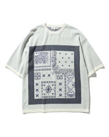 【SALE／50%OFF】B:MING by BEAMS B:MING by BEAMS / バンダナ柄 クルーネックニットTシャツ(ドロップフィット) ビームス アウトレット トップス ニット カーキ