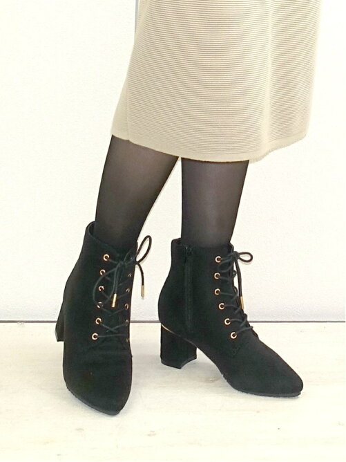 Scramble 丸紐レースアップポインテッドトゥショートブーツ 太ヒール Rakuten Fashion 楽天ファッション 旧楽天ブランドアベニュー V