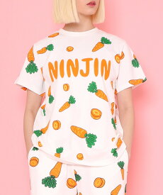 PUNYUS (W)フード総柄Tシャツ プニュズ トップス カットソー・Tシャツ オレンジ グリーン イエロー【送料無料】