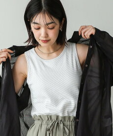 【SALE／30%OFF】Bou Jeloud カップ付きラメボーダータンク バブ / ブージュルード トップス ノースリーブ・タンクトップ ブラック ベージュ ホワイト