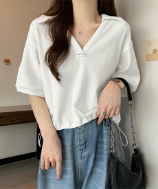 【SALE／39%OFF】miniministore Vネックポロ襟カットソー レディース夏服 ミニミニストア トップス カットソー・Tシャツ ホワイト ブラック ベージュ