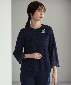 組曲 S 【NAVY】ラッセルフラワーレース ブラウス クミキョク トップス シャツ・ブラウス ネイビー ホワイト グリーン【送料無料】