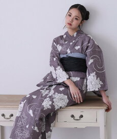 PourVous 大人浴衣2点セット洗える簡単レディース兵児帯女性選べるシックレトロ40代睡蓮金魚 プールヴー 着物・浴衣・和装小物 浴衣 パープル ブラック ブルー ネイビー【送料無料】