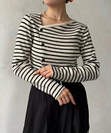 Thevon. アシメネックボタンリブニット ゼヴォン トップス ニット グレー ブラック ホワイト レッド