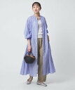 【SALE／10%OFF】UNITED ARROWS green label relaxing ギャザー シャツワンピース ユナイテッドアローズ グリーンレーベルリラクシング ワンピース・ドレス シャツワンピース ブルー ホワイト【送料無料】