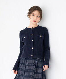 【SALE／23%OFF】MISCH MASCH 【2024春夏新作】ヘリンボーン柄ニットジャケット/MM418405 ミッシュマッシュ トップス ニット ネイビー ブルー ホワイト【送料無料】