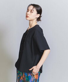 【SALE／50%OFF】BEAUTY&YOUTH UNITED ARROWS コットンブレンドリップル レースアップ トップス -ウォッシャブル- ユナイテッドアローズ アウトレット ワンピース・ドレス チュニック ブラック ホワイト【送料無料】