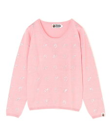 A BATHING APE CRYSTAL STONE BAPE KNIT SWEATER ア ベイシング エイプ トップス ニット ブラック ピンク【送料無料】