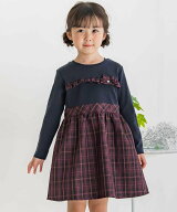 BeBe Petits Pois Vert 【店舗限定】リブ+チェックドッキング長袖ワンピース(95~150cm) ベベ オンライン …