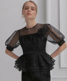 【SALE／40%OFF】Leja LEJA-ローズペプラムIラインワンピースドレス結婚式オケージョンレディース レジャ ワンピース・ドレス ドレス グレー ブラック【送料無料】