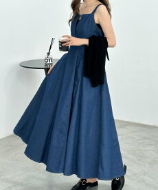 【SALE／86%OFF】emi+ キーネックデニムキャミワンピース エミプラス ワンピース・ドレス ワンピース ブラック ブルー