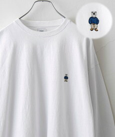 【SALE／10%OFF】coen ワンポイントベア刺繍ロングスリーブTシャツ コーエン トップス カットソー・Tシャツ ホワイト ブラック ネイビー
