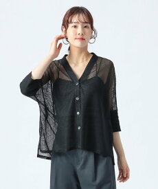 BEAMS HEART WOMEN メッシュ Vネック カーディガン ビームス ハート トップス シャツ・ブラウス ホワイト ブラック【送料無料】