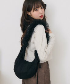 【SALE／37%OFF】ems excite チュールショルダーバッグ レトロガール バッグ ショルダーバッグ グレー ブラック ホワイト