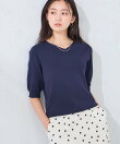 ハーフスリーブVネックサマーニット【WEB限定/洗える/接触冷感/UVカット】
