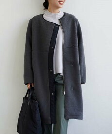 【SALE／50%OFF】Utao: (W)ボアパイピングコート スタディオクリップ ジャケット・アウター その他のジャケット・アウター グレー ベージュ【送料無料】