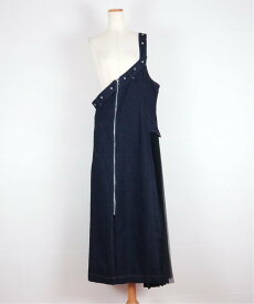 AULA AILA ONE SHOULDER DENIM JUMPER SKIRT アウラアイラ ワンピース・ドレス ジャンパースカート ブルー【送料無料】