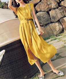 【SALE／51%OFF】Amulet 【Amulet】ウエストマークシャツワンピース アミュレット ワンピース・ドレス シャツワンピース イエロー ブラック ブルー