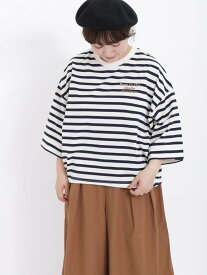 【SALE／50%OFF】Samansa Mos2 ボーダー胸刺繍カットソー サマンサモスモス トップス カットソー・Tシャツ ホワイト グリーン ピンク ブラウン