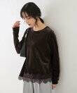 リブベロアアシンメトリー裾レーストップス