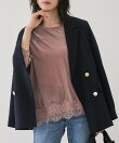 リブベロアアシンメトリー裾レーストップス
