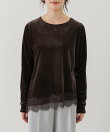 リブベロアアシンメトリー裾レーストップス