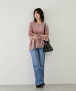 リブベロアアシンメトリー裾レーストップス