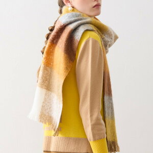 Liliane Burty Eclat フランス製 シャギーチェックストール リリアンビューティ エクラ ファッション雑貨 マフラー・ストール・ネックウォーマー オレンジ レッド【送料無料】