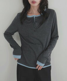 LIAN バイカラーヘンリーネックプルオーバー リアン トップス カットソー・Tシャツ グレー ブラウン【送料無料】